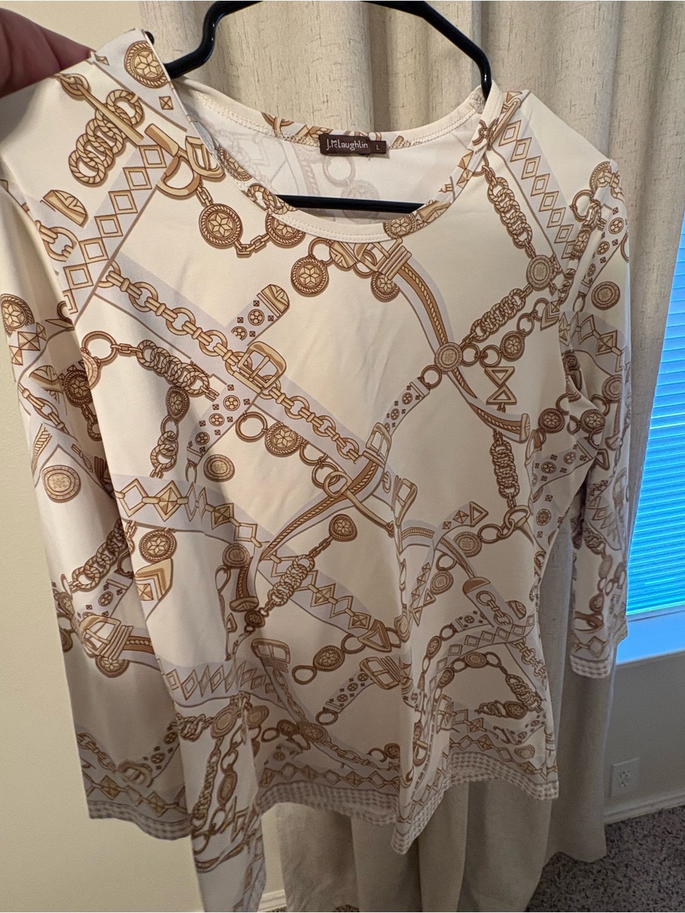 Cream & Gold Chain Print Long Sleeve Top